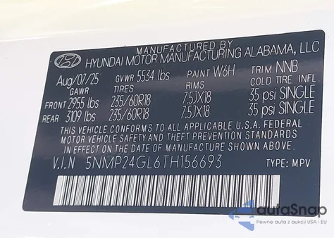 2026 Hyundai Santa Fe Sel z USA, uszkodzony, nr VIN 5NMP24GL6TH156693